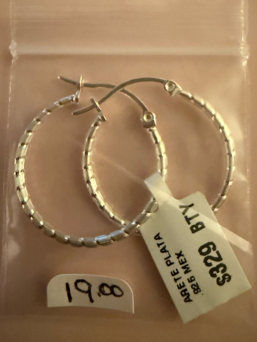 Sterling Silver Textured Hoop Earrings - Silver
